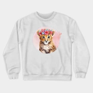 Cute Cheetah Cub With Floral Crown Crewneck Sweatshirt